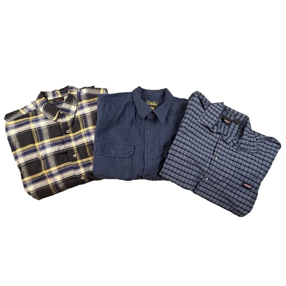 MIXED‎ LOT OF 3 Men's XL Dickies/Cabelas/Ridgecut Outdoor Workwear SS Button Ups